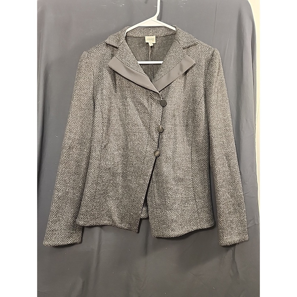 Armani Collezioni Woman's Blazer Jacket Sz 12 Black Wool Blend